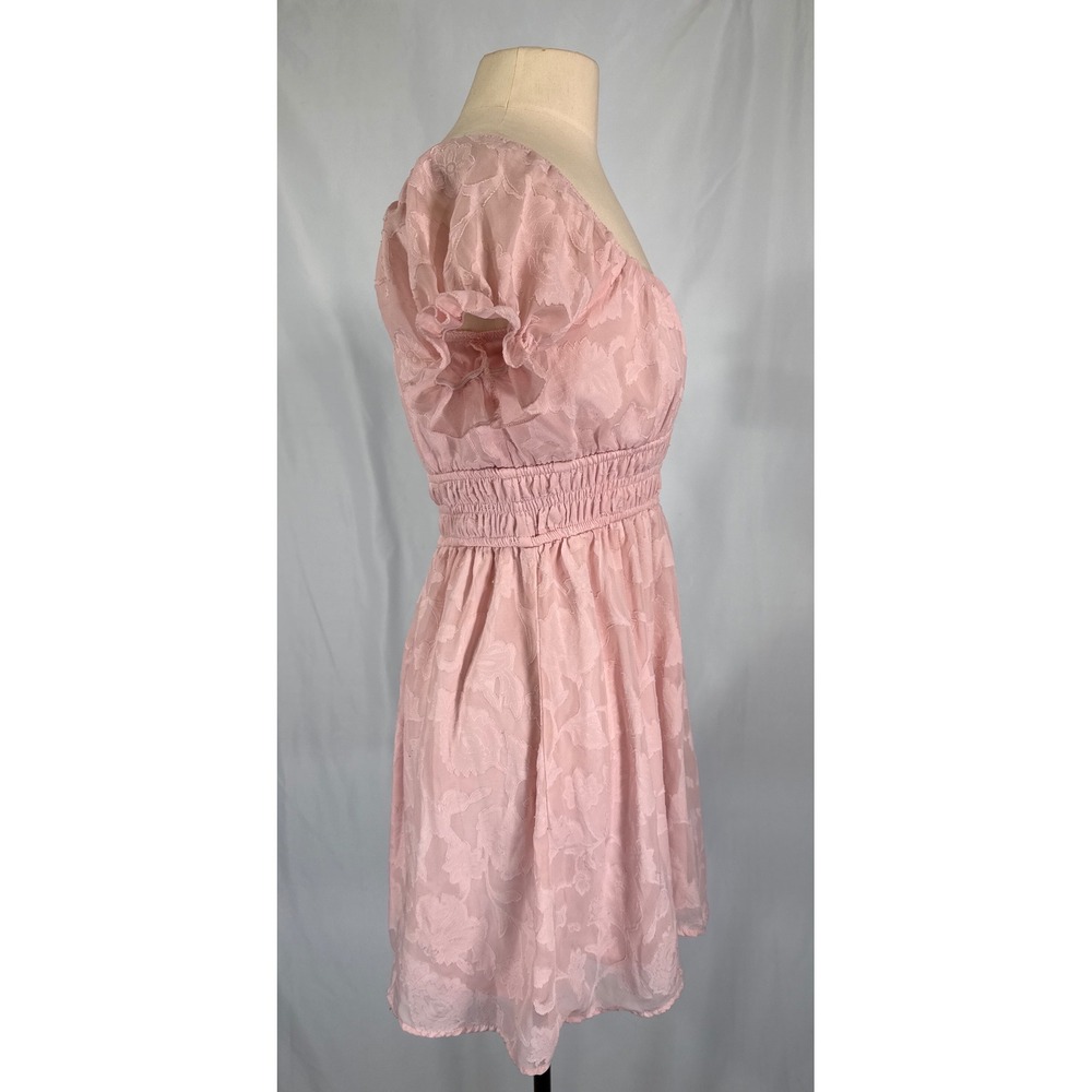 Inspired Hearts Pink Floral Burnout Smocked Mini Dress Small Cottagecore Fairy - Picture 5 of 9